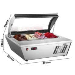 Tisch-Eisvitrine - 805mm - Für 4x 5L Eisbehälter - Gewölbter Deckel
