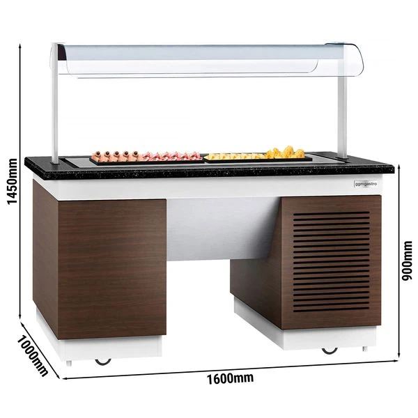 Buffettheke Kalt - Mit Kühlplatte & Rollen - 1600mm - Mit LED-Beleuchtung - Granit - Holzoptik 4 Buffettheke Kalt - Mit Kühlplatte & Rollen - 1600mm - Mit LED-Beleuchtung - Granit - Holzoptik – Bild 2