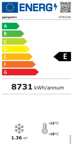 Wandkühl-/tiefkühlregal - 2,5m - -18 ~ -23 °C Oder -6 ~ 6 °C - 6 Ablagen 6 Wandkühl-/tiefkühlregal - 2,5m - -18 ~ -23 °C Oder -6 ~ 6 °C - 6 Ablagen -Beste Küchengeräte Geschäfte WTRU25S EnergieLabel 373d