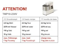 Teigknetmaschine - 10 Liter / 7 Kg - Mit Festem Kessel -Beste Küchengeräte Geschäfte tmp10 230v e8ad