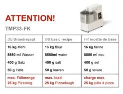 Teigknetmaschine - 33 Liter / 25 Kg - 2 Geschwindigkeiten - Mit Festem Kessel -Beste Küchengeräte Geschäfte tmp33 fk 3087