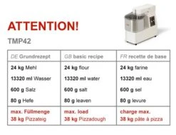 Teigknetmaschine - 42 Liter / 38 Kg - Mit Festem Kessel -Beste Küchengeräte Geschäfte tmp42 1762
