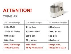 Teigknetmaschine - 42 Liter / 38 Kg - 2 Geschwindigkeiten - Mit Festem Kessel -Beste Küchengeräte Geschäfte tmp42 fk 981b