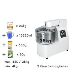 Teigknetmaschine - 42 Liter / 38 Kg - 2 Geschwindigkeiten - Mit Festem Kessel -Beste Küchengeräte Geschäfte tmp42 fk rezept 3 ec4e