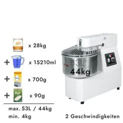 Teigknetmaschine - 53 Liter / 44 Kg - 2 Geschwindigkeiten - Mit Festem Kessel -Beste Küchengeräte Geschäfte tmp53 fk rezept 3 4629