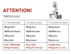Teigknetmaschine - 53 Liter / 43 Kg - 2 Geschwindigkeiten - Kessel Abnehmbar Und Rührwerk Aufklappbar -Beste Küchengeräte Geschäfte tmp53 ka2 493e